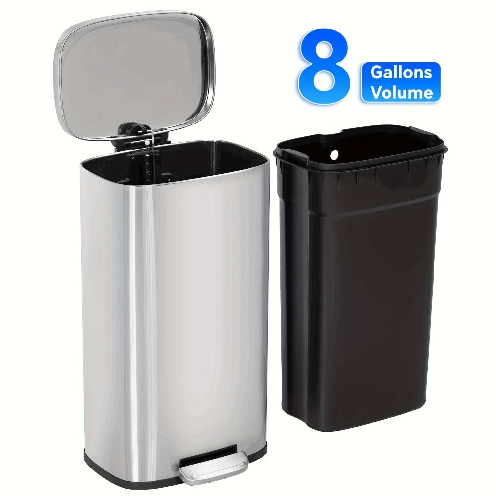 Pedal Trash Can with Removable Inner Bucket, 13, 7.93 or Twin 1.32-Gallon Options in Four Finishes