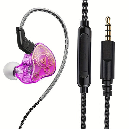QKZ Hi7T Transparent Dynamic Resin Wired Earphones DJ Monitor HiFi Stereo Heavy Bass 3.5mm In-Ear Earbuds Volume Adjustable Mic for Sports Gaming Gym Music Studio