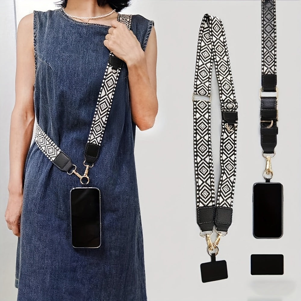 Phone Lanyard Crossbody Strap with Zipper Pouch, Beaded Charm and Five Exact Printed or Solid Styles