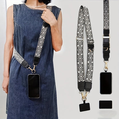 Phone Lanyard Crossbody Strap with Zipper Pouch, Beaded Charm and Five Exact Printed or Solid Styles