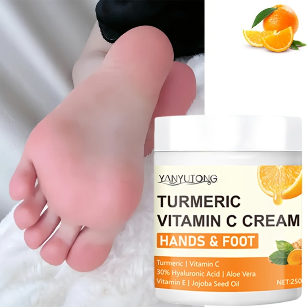 250g Turmeric and Vitamin C Hands-and-Feet Cream Jar with Hyaluronic Acid and Aloe Labeling