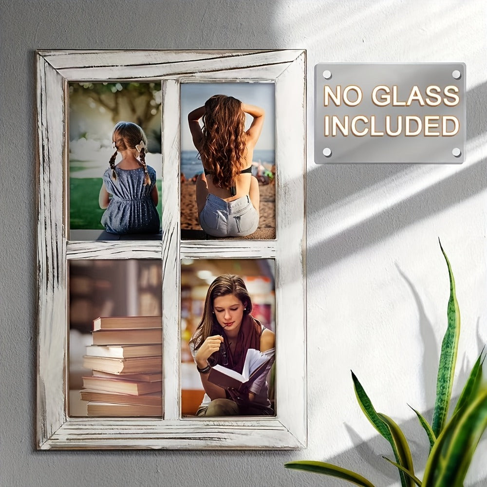 Distressed Wood Window Frame Wall Decor, Two-Piece Set in Rectangular or Arched Styles without Glass