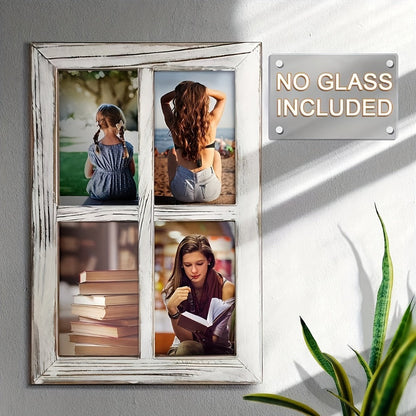 Distressed Wood Window Frame Wall Decor, Two-Piece Set in Rectangular or Arched Styles without Glass