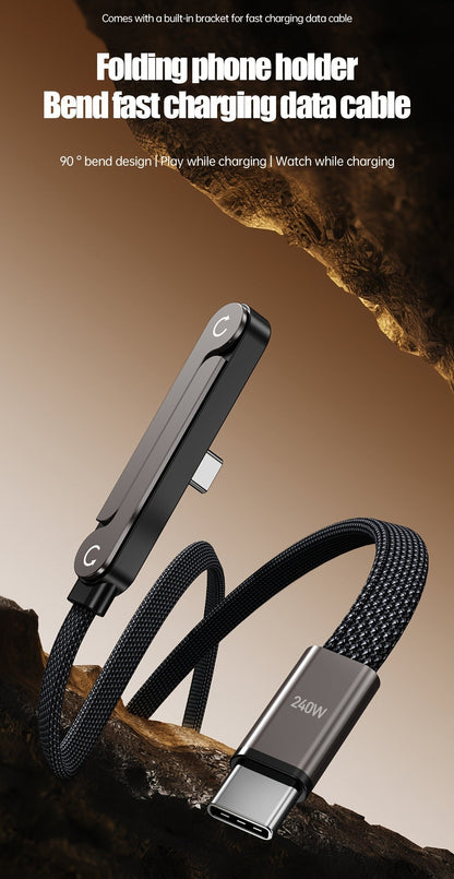 Folding-Bracket USB-C to USB-C Cable with 240W Marking, 480Mbps Graphic and 4.92 ft Length