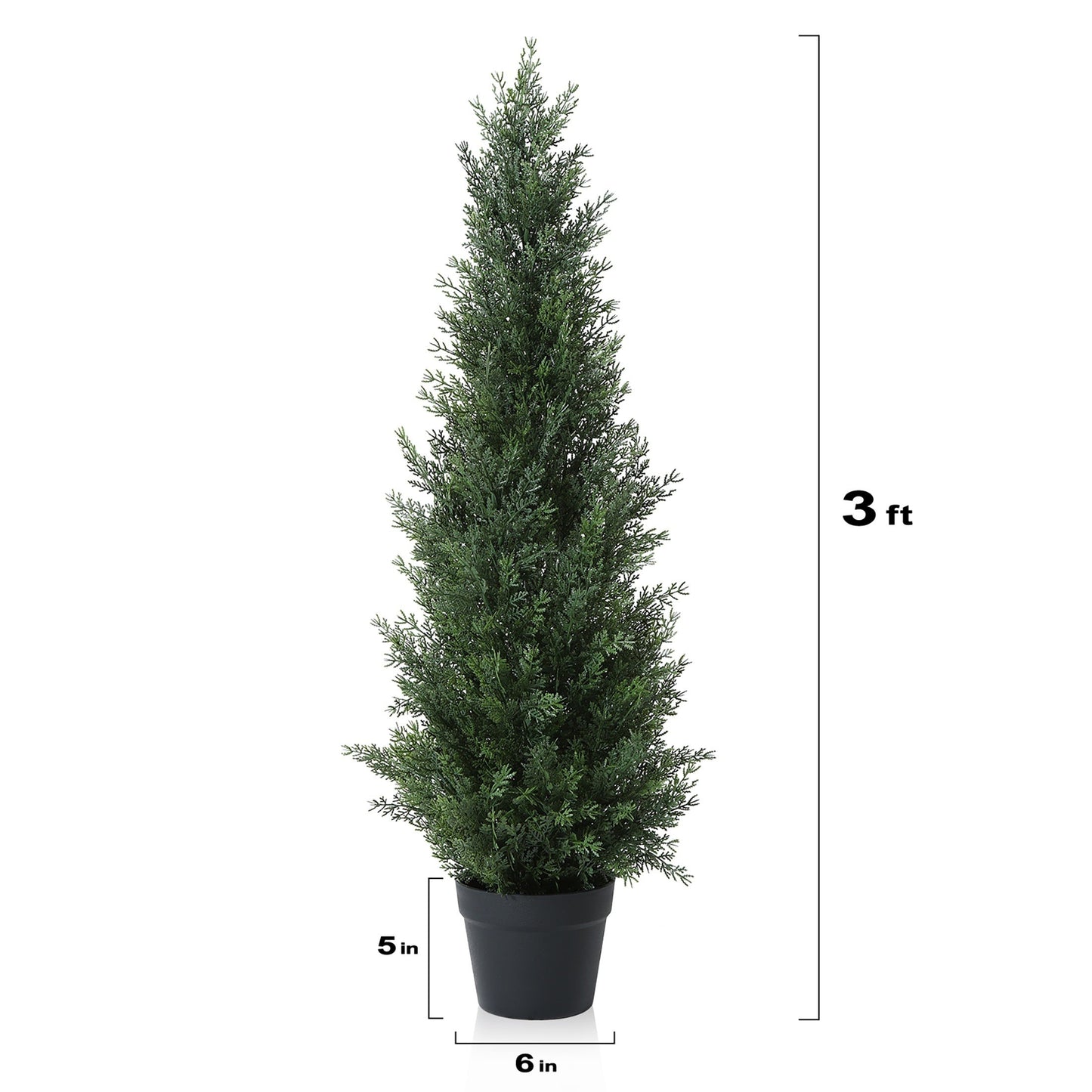 Artificial Cedar Topiary Tree with 3, 4 or 5 ft Height Options, Black Pot and Single or Two-Tree Sets