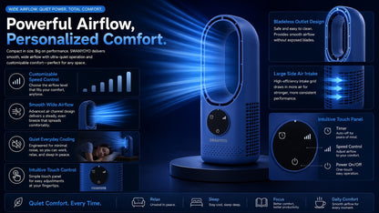 Portable Bladeless Fan USB Tower Fan, Desktop Air Conditioner Fan with Water Mist Cooling, Remote Control, Touch Screen, 7-Color LED Ambient Light and Timer, Personal Cooling Fan for Office, Travel, Camping, Home