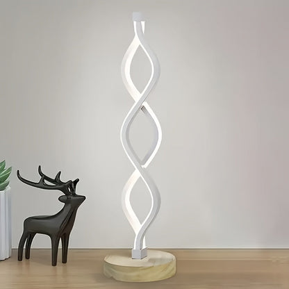 Table Lamp with Spiral LED Wave, Three Color Temperatures, USB Power and One, Two or Wood-Base Options