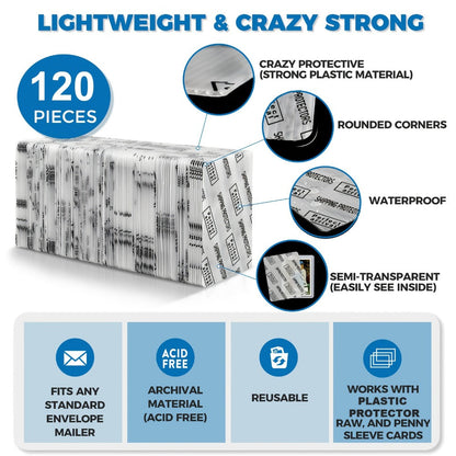 Bulk Rigid Trading Card Shipping Protectors, 3.5 x 4.5 Inch, in 60, 120 or 510 Count Packs