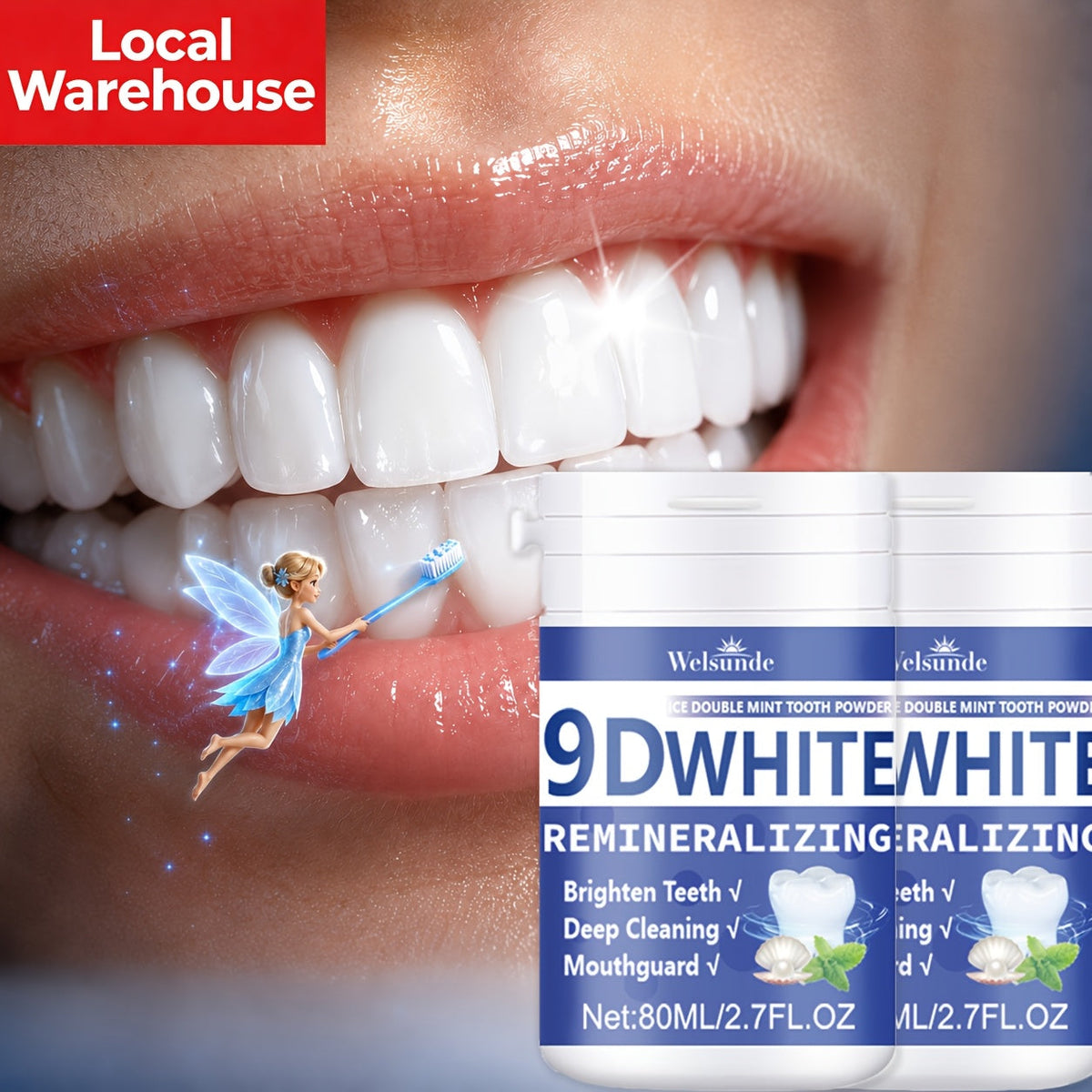 Hydroxyapatite Tooth Powder 2-Pack Remineralizing Fluoride-Free Deep Cleaning Whitening Mint Toothpowder for