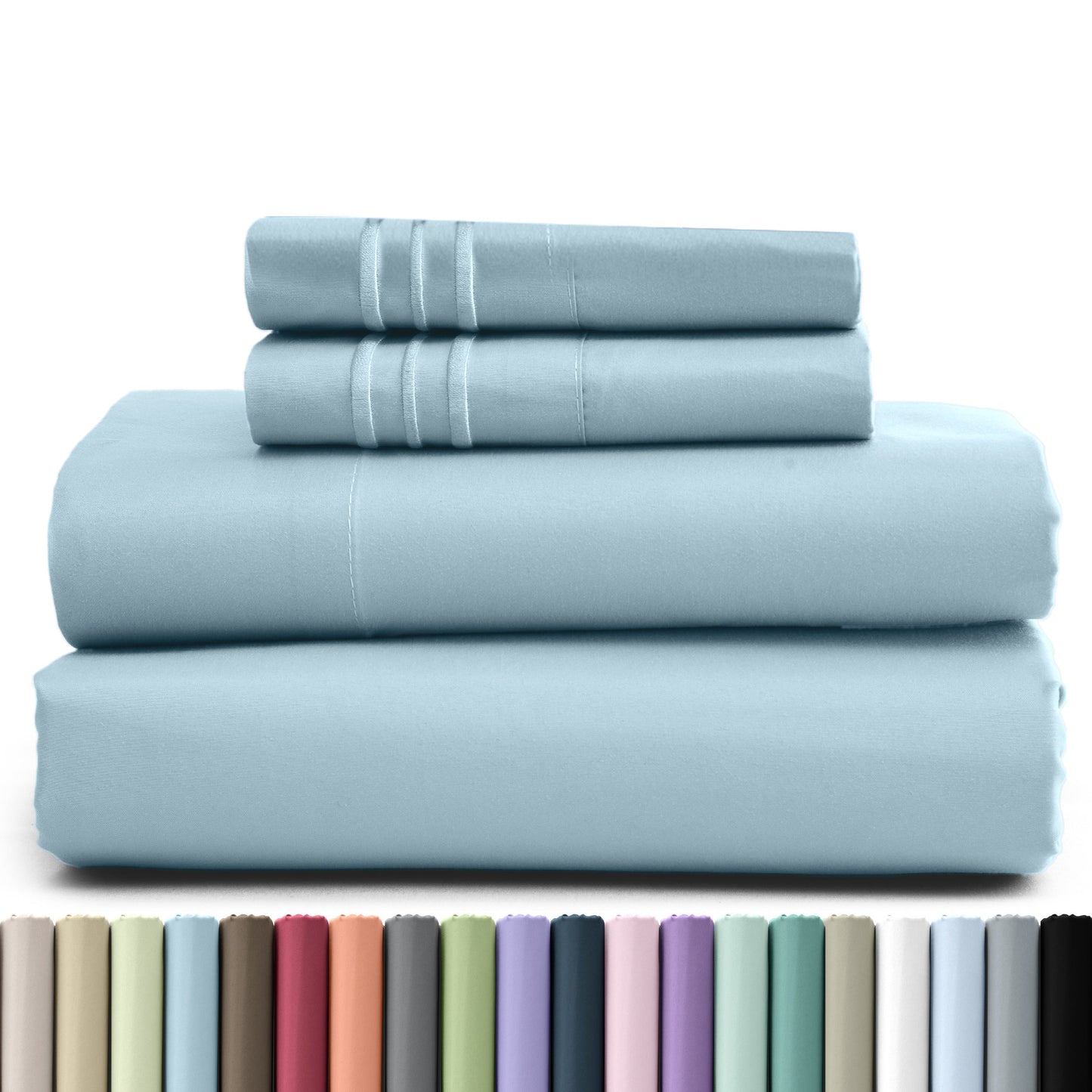 Bed Sheet Set Brushed Microfiber in 3- or 4-Piece Configuration with 16-Inch Pocket and Twenty-Four Colors