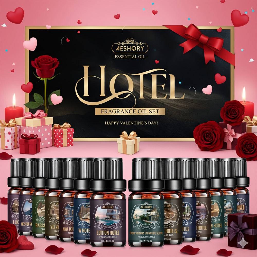 Aeshory Hotel Collection Fragrance Oil Set with 14 Assorted 5ml Bottles in a Presentation Gift Box