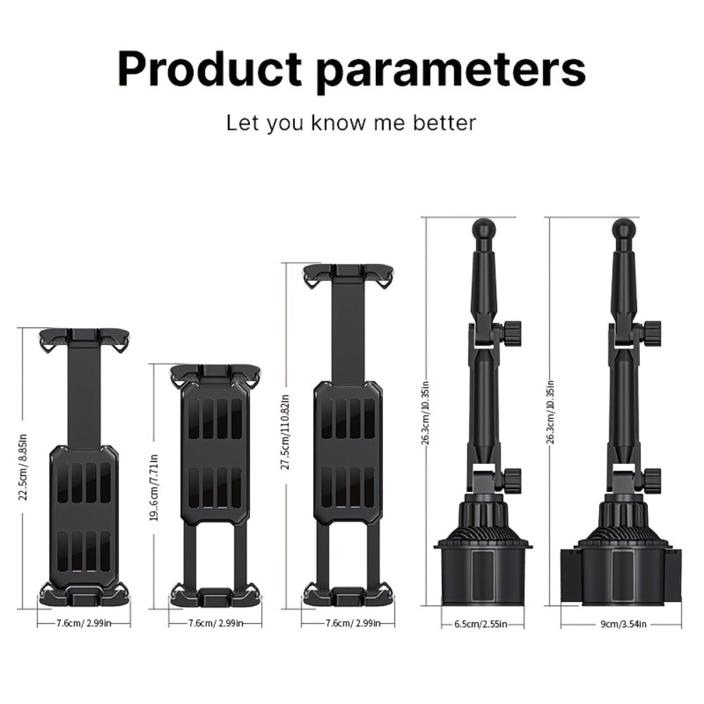 TP08 Cup-Base Car Phone Mount with Expanding Lower Base and Adjustable Clamp for 4–13-Inch Devices