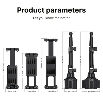 TP08 Cup-Base Car Phone Mount with Expanding Lower Base and Adjustable Clamp for 4–13-Inch Devices