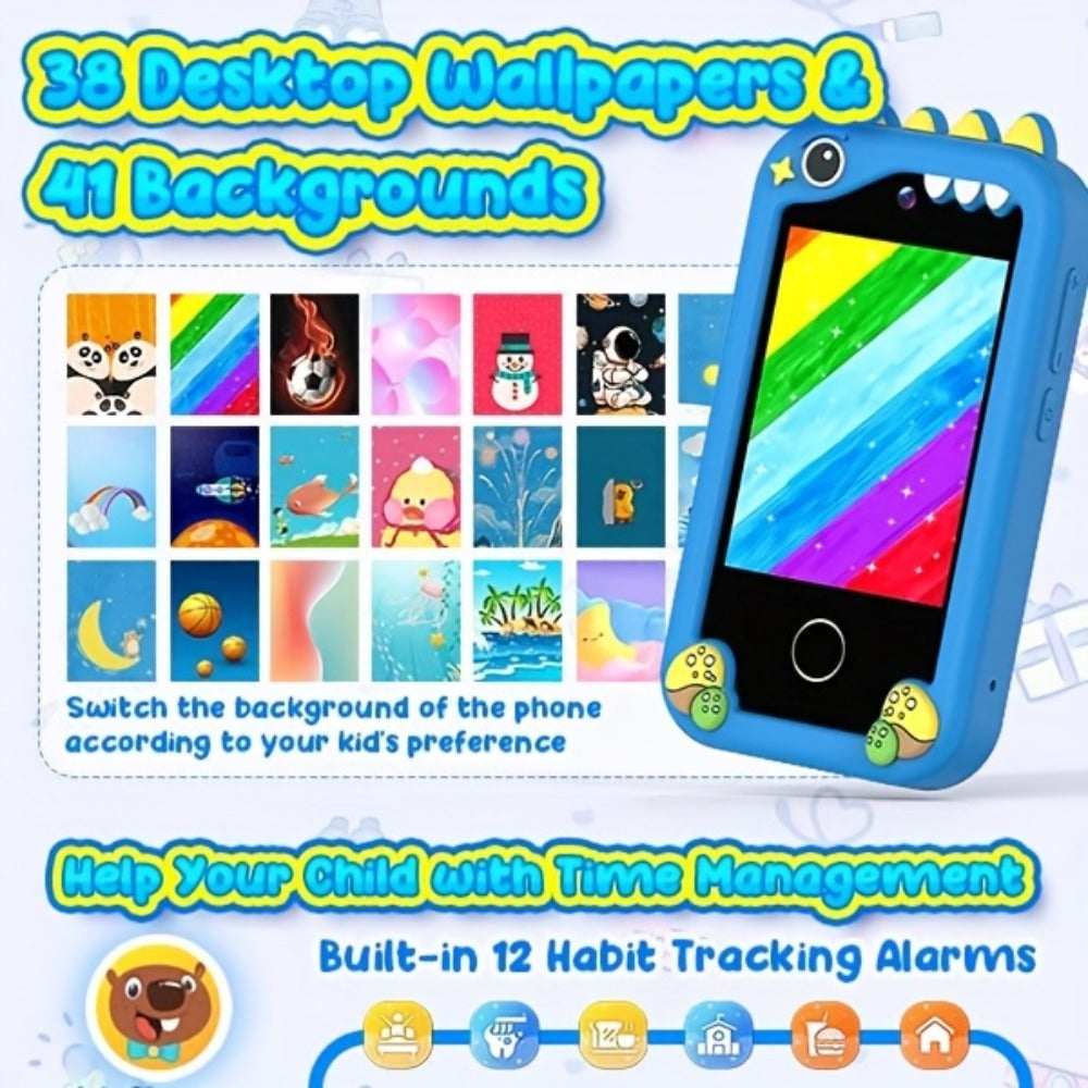 Kids Toy Mobile Phone with Dual Cameras, Touchscreen & MP3 Player – Educational Toy with Games, Alarm Clock & USB Charging, Birthday & Christmas Gift for Boys & Girls