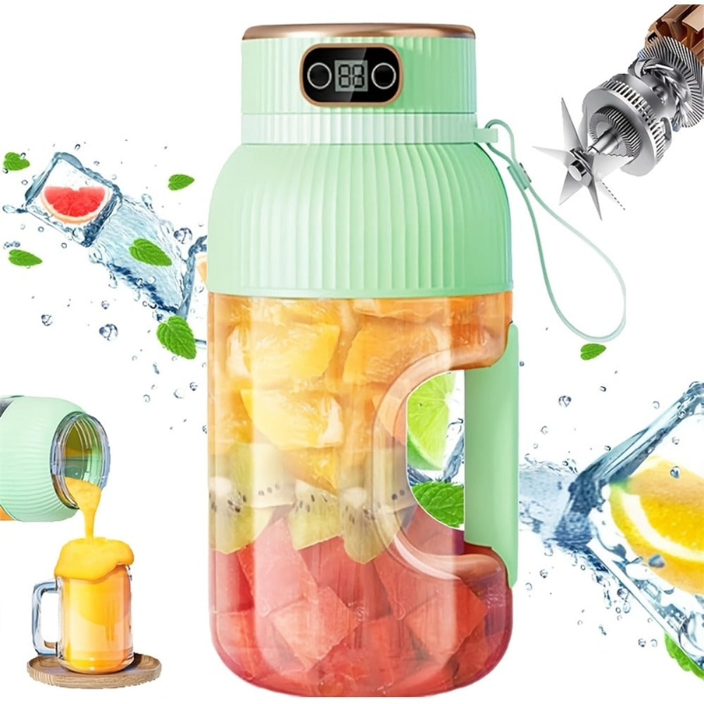 Portable Blender Cup with Top Digital Display, Integrated Side Grip, Travel Cover and Green or White Options
