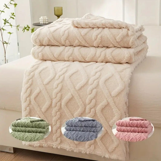 3D Plush Dense Weave Fleece Blanket – Ultra-Soft Warm Throw for Bed, Couch, Travel & Outdoor, Air-Conditioning Friendly, 3 Colors, 2 Sizes