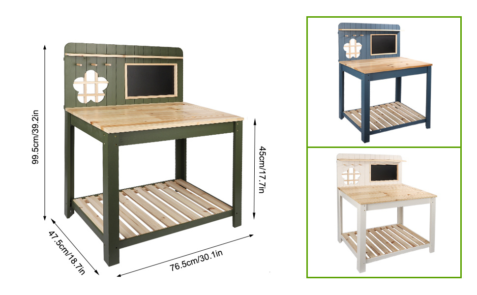 Potting Bench Table Cedar Wood Garden Workstation with Blackboard Removable Sink Hooks Double Shelf for Patio Balcony Courtyard Outdoor Planting Work Bench