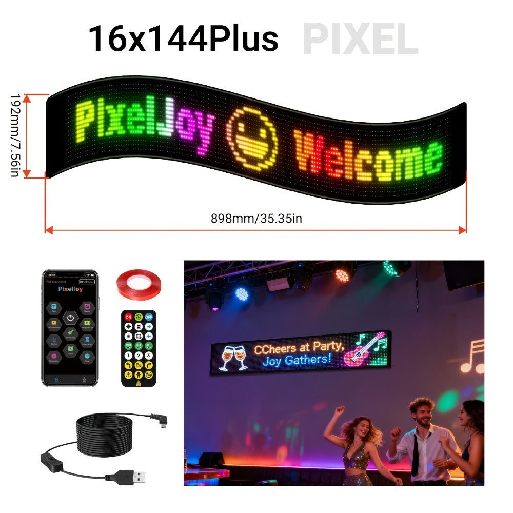 Bendable LED Display Screen App & Remote Control - Ultra-Thin 2mm Flexible LED Matrix Panel Custom Text DIY Patterns for Car Window Store Sign Concert Sports Cheering Banner Wedding Party Decoration