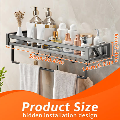 Wall Shower Caddy with Towel Bar, Hooks and Eight Exact Pole or Shelf-Length Checkout Options