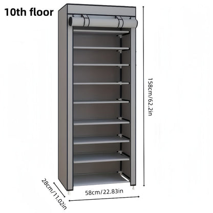 Shoe Storage Organizer 10 Tier Portable Stackable Shoe Rack with Nonwoven Fabric Cover for Closet Hallway Bedroom Entryway Grey