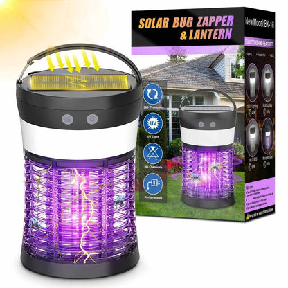 Solar and USB-C Insect Zapper Lantern with 3000V Grid, Dual UV Labels and Three Lighting Modes
