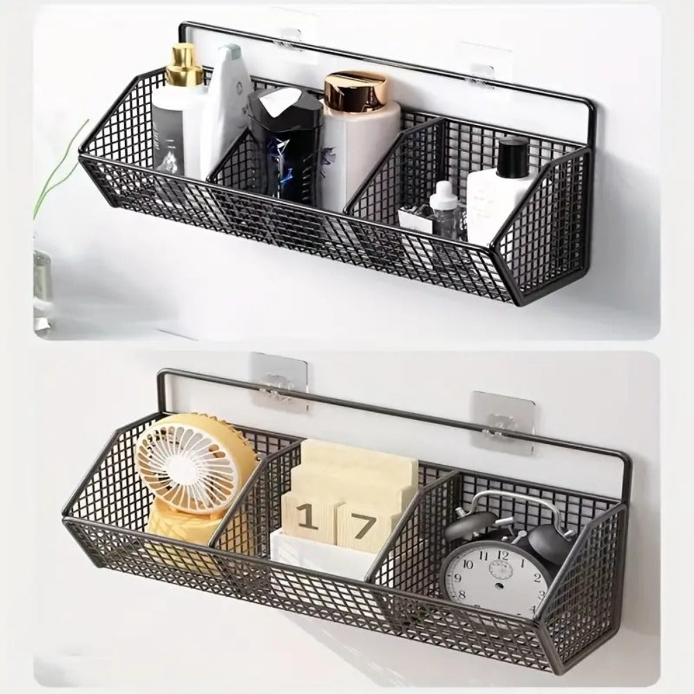 Black Wall-Mounted Wire Storage Basket with Open Front in Two- or Three-Grid Width Options