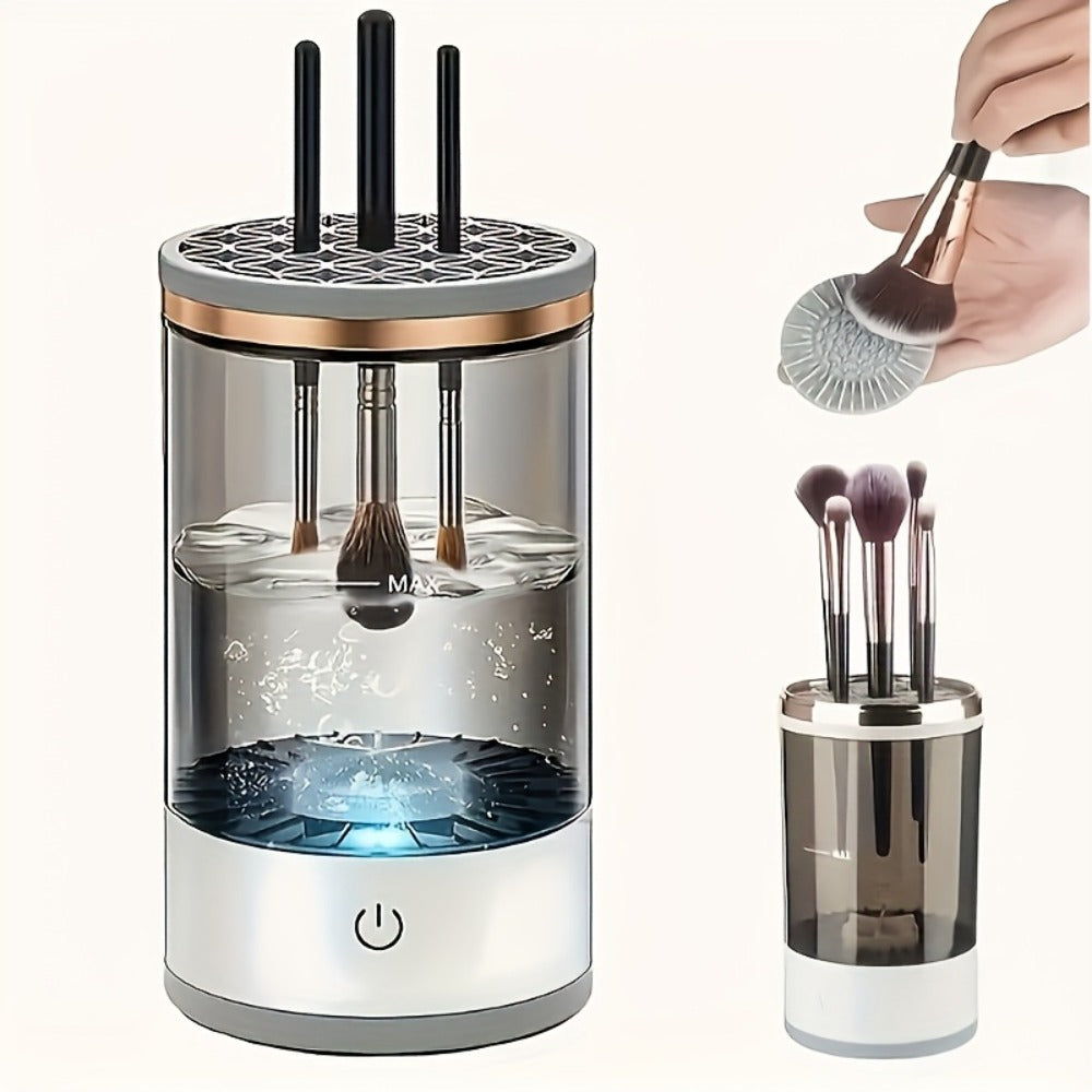 Electric Makeup Brush Cleaner and Dryer with USB Power, Automatic Spinner and Clear Dual-Section Holder
