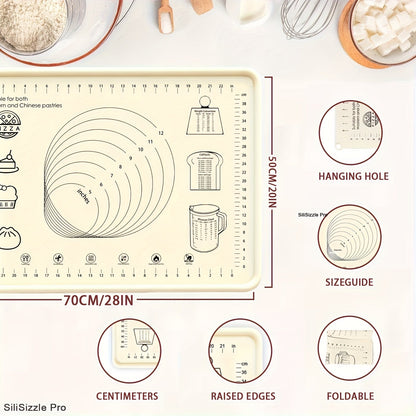Silicone Pastry Mat Extra Thick Non-Slip Baking Mat with Measurements for Dough Rolling Pizza Cake