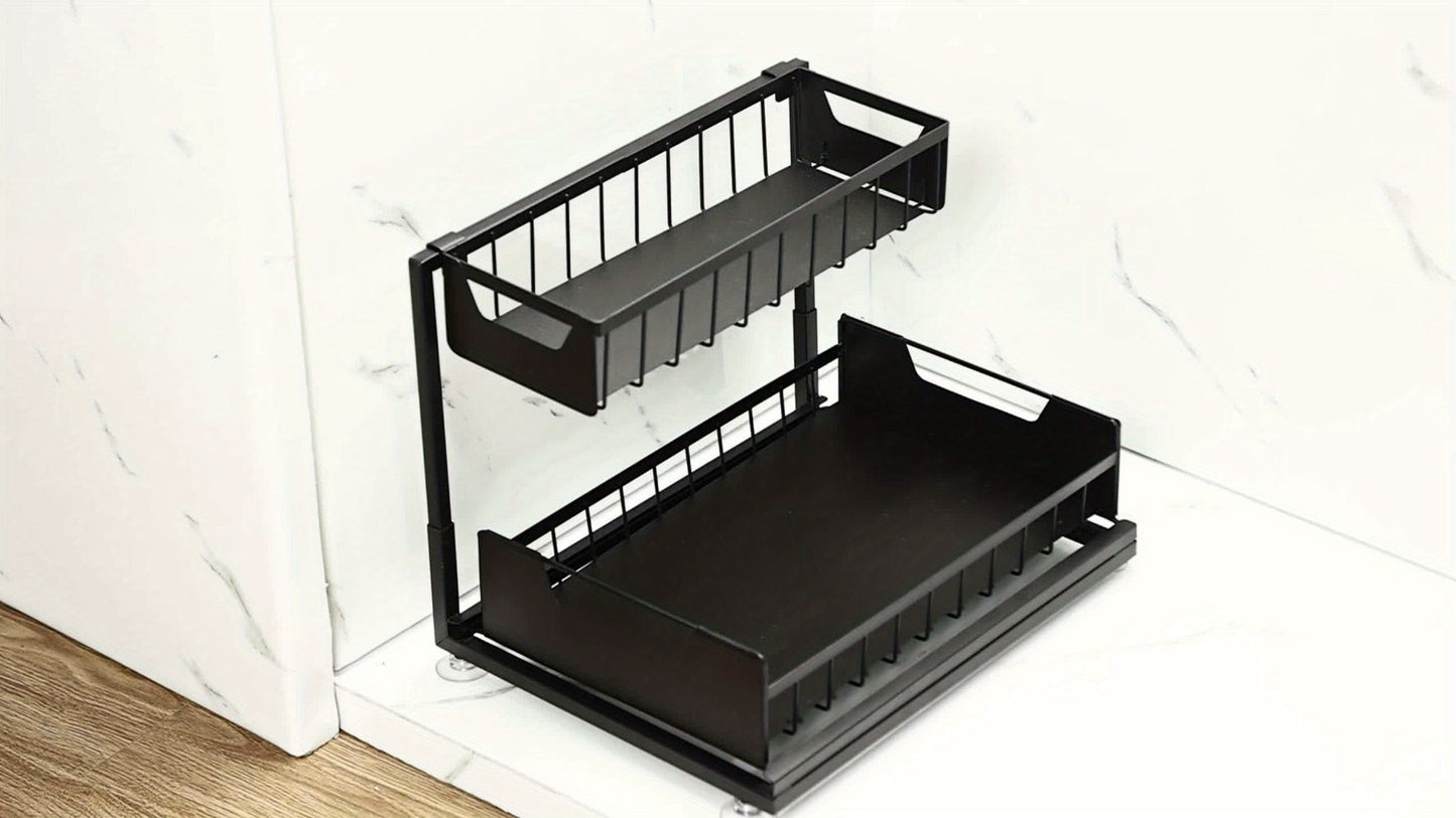 Two-Tier Sliding Under-Sink Organizer in Black, White or Gray with One- or Two-Pack Options
