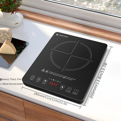 Induction Cooktop 1800W Single Burner Countertop Induction Cooker with Touch Control Timer for Home Cooking, Dining and Outdoor Meals