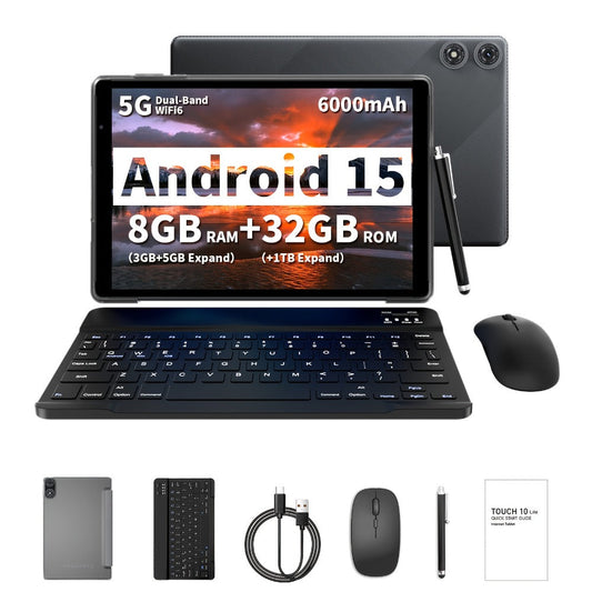 Android Tablet 10.1-Inch 2-in-1 with Android 15, 8GB Total RAM, 32GB Internal Storage and Keyboard Sets
