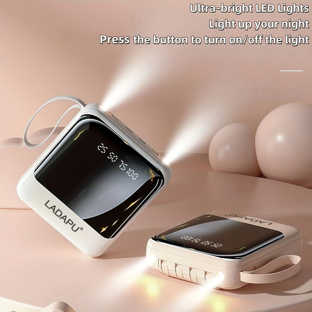 Power Bank 10000mAh with Built-In Cable Set, 5W/15W/22.5W Variants, Display and Lanyard for Travel