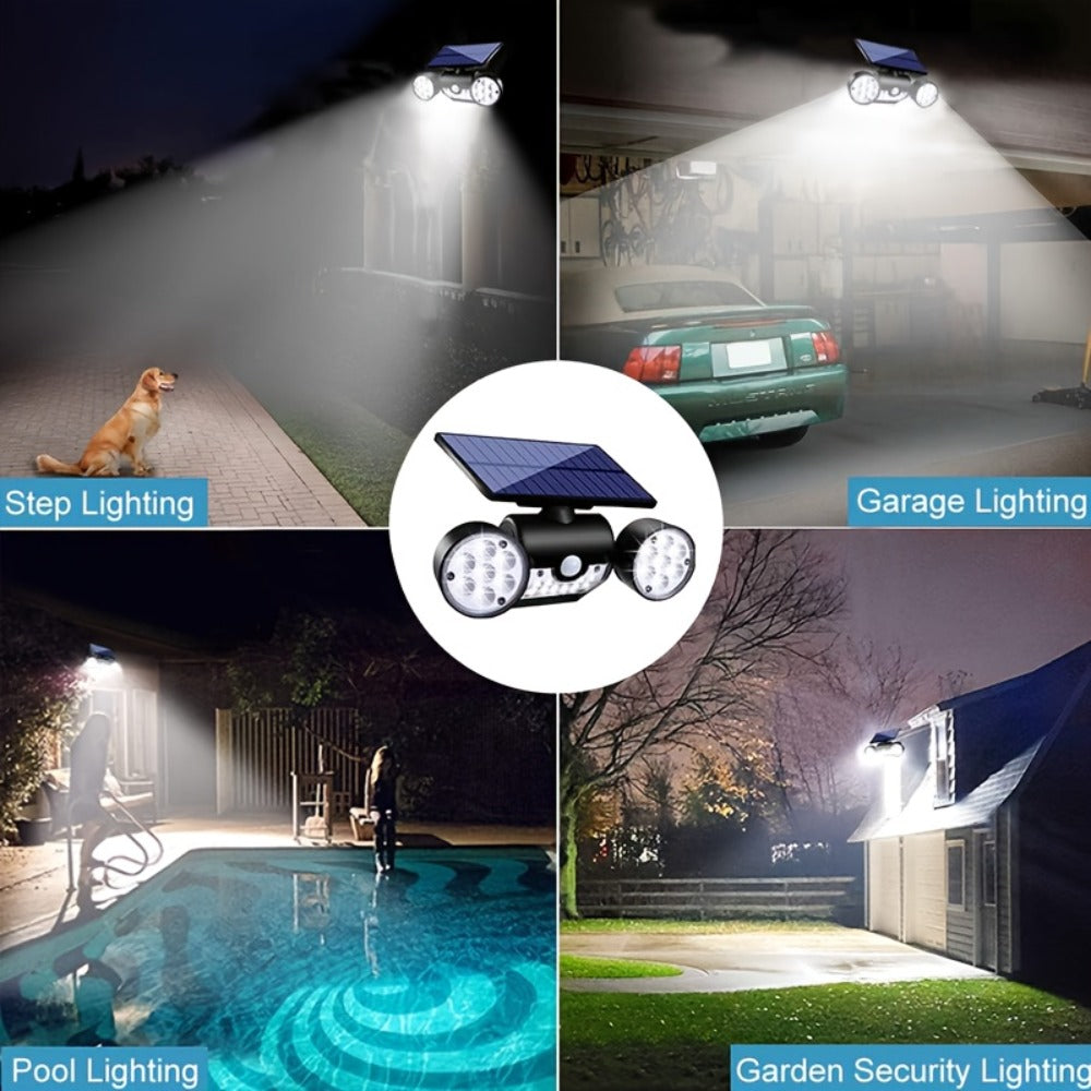 Motion Sensor Solar Security Light 30 LED Dual Head - 360° Adjustable IP65 Waterproof Outdoor Wall Spotlight for Garden Garage Driveway Patio Backyard, 1/2/3 Pack Options