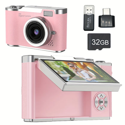 Digital Camera 1080P Model LK007 with 2.4-Inch Flip Screen, 32GB Card, Rechargeable Battery and Three Colors