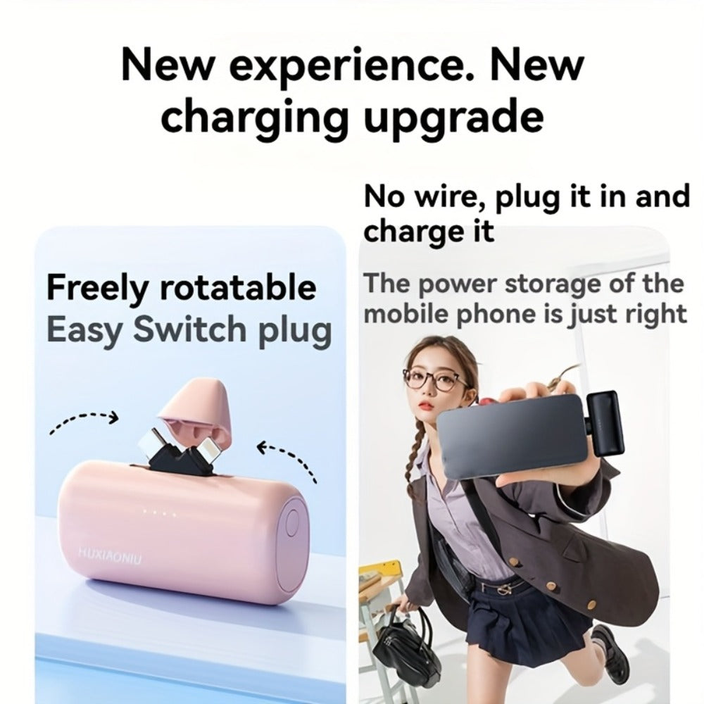 5000mAh iPhone Power Bank 2-in-1 Connector LCD Display Slim Portable Charger Compatible with iPhone 17 16 15 14 13 12 11 – Small Compact External Battery Pack 5V 2A Fast Charge