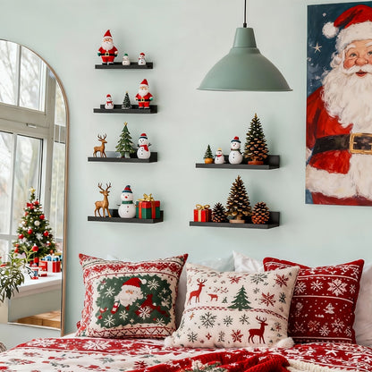Six-Piece Wall Shelf Set in Graduated Sizes with White, Brown or Black Finish for Layered Displays