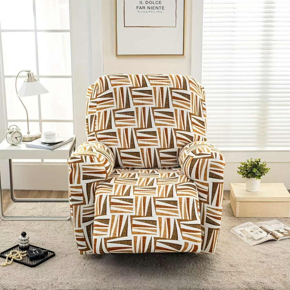 Recliner Slipcover Set, Four-Piece Polyester-Spandex Cover with Side Pocket in Ten Printed Options