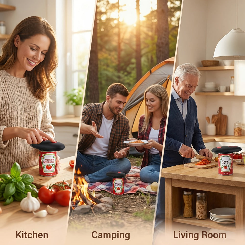 Black One-Touch Can Opener as a Single Unit or Two-Tool Bundle with Manual Jar-Opening Aid