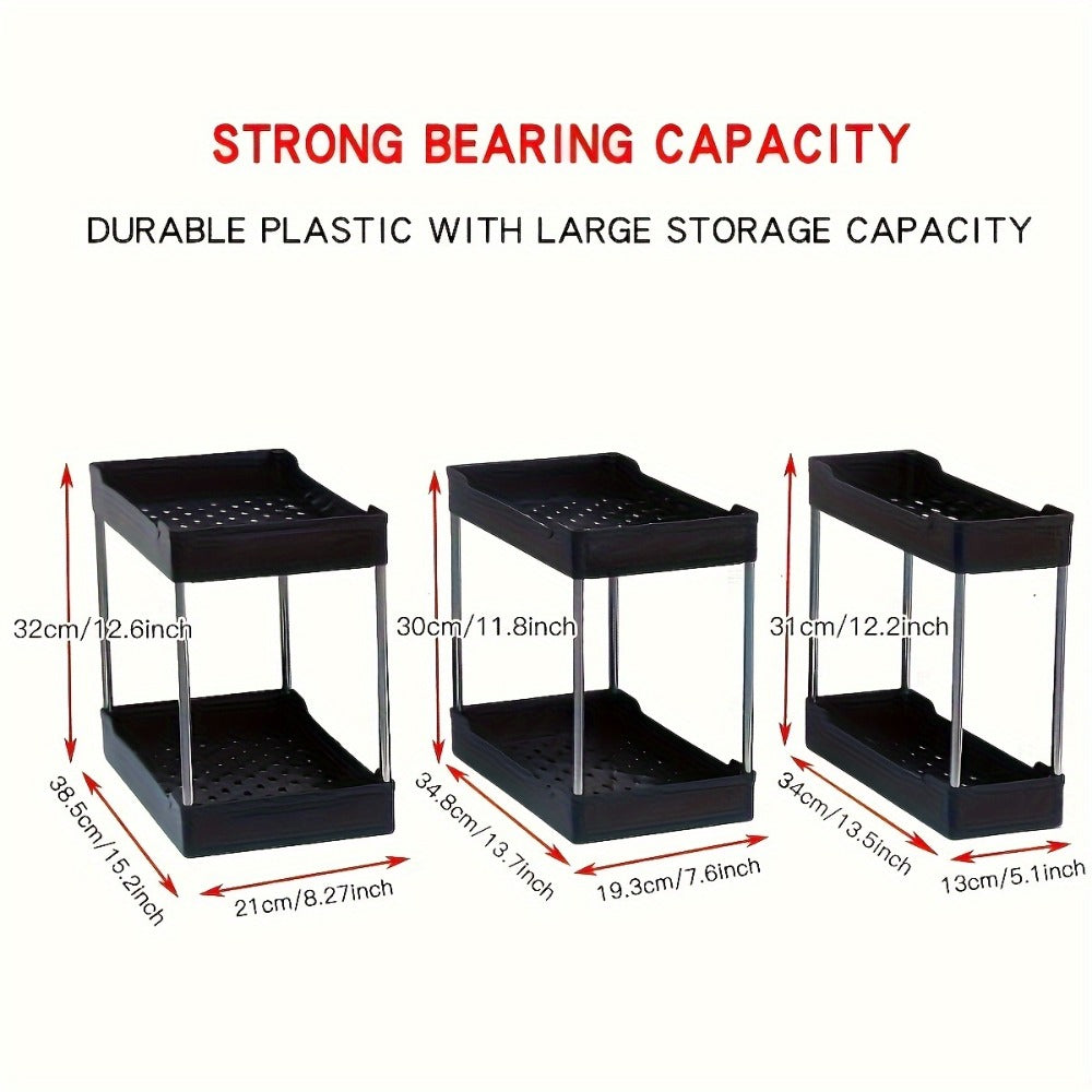 Three-Pack Under-Sink Storage Organizer Set with Two-Tier Racks in Graduated Sizes and Black or White Finish