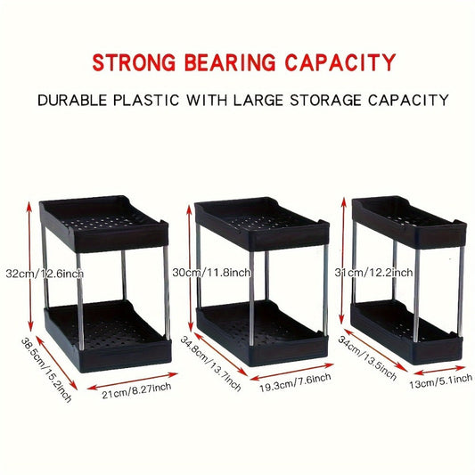 Under Sink Organizer 3-Pack 2-Tier Storage Rack – Bathroom Cabinet Organizer for Toiletries Cleaning Supplies Kitchen Spices