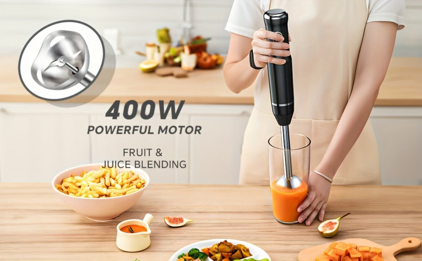 Corded Immersion Blender with Stainless-Steel-Look Blending Head, Two Controls and 38cm Height