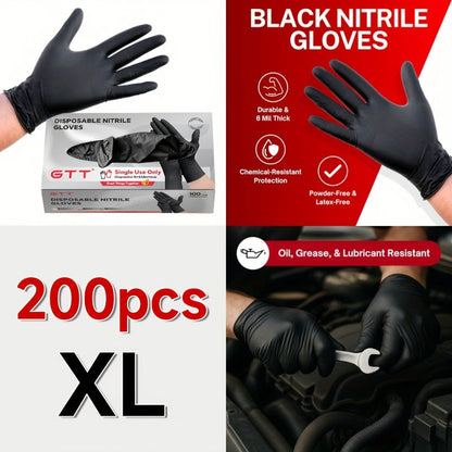 Nitrile Disposable Gloves 200 Count, Black Latex-Free Powder-Free Exam Gloves, Touchscreen Compatible, Chemical Resistant, Flexible Form-Fitting for Kitchen Automotive Industrial Medical Use, S M L XL