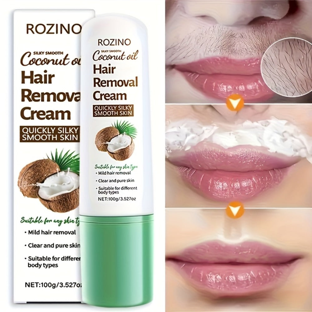 Hair Removal Cream ROZINO 100g Coconut and Squalane Tube with Carton for External Body Grooming