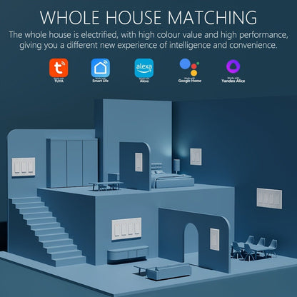 White Glass WiFi and Bluetooth Touch Wall Switch with One- to Four-Gang US-Style Options and Neutral-Wire Wiring