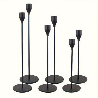 Metal Taper Candle Holder Set of Six with 23cm, 28cm and 33cm Graduated Stems in Gold, Rose Gold or Black