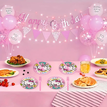 Hello Kitty Birthday Party Decorations 139-Piece Set – Sanrio Pink Tablecloth Dinnerware Balloon Kit for Girls Kids Party Supplies Complete Bundle