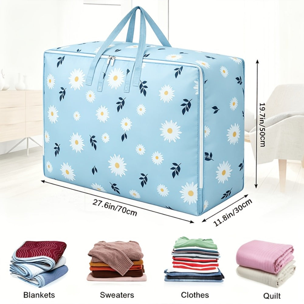 Six-Piece Under-Bed Storage Bag Set with Daisy Print, Dual Handles and 27.56 x 11.81 x 15.75-Inch Size