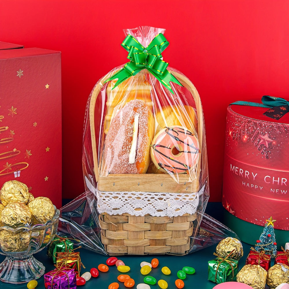 Fifty-Pack Clear Cellophane Gift Basket Bags, 18 x 30 Inch Large Transparent Wrapping Sleeves