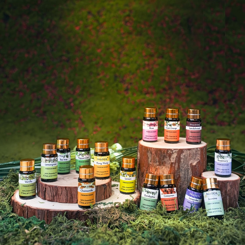 15-Bottle Essential Oil Gift Set with 5ml Assorted Scents in Black Presentation Box for Diffuser Use