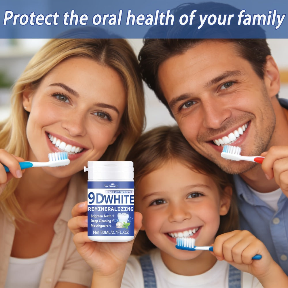 Teeth Whitening Tooth Powder 3-Pack – 9D White Deep Cleaning Dental Powder with Fresh Mint Flavor, 80ml Each, Removes Stains, Freshens Breath, Travel-Friendly Daily Dentifrice for Women and Men